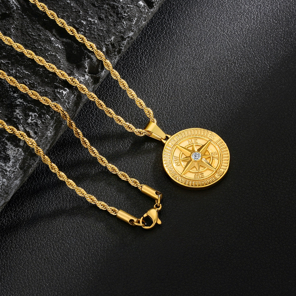 Compass coin pendant necklace Clearance