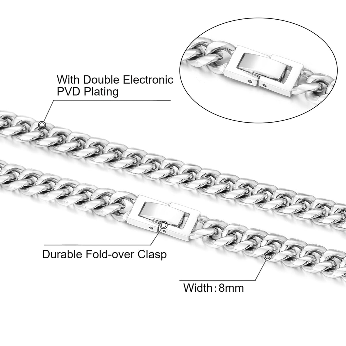 8mm Miami Cuban Link Chain and Bracelet Set in White Gold for MenKRKC&CO krkc&co