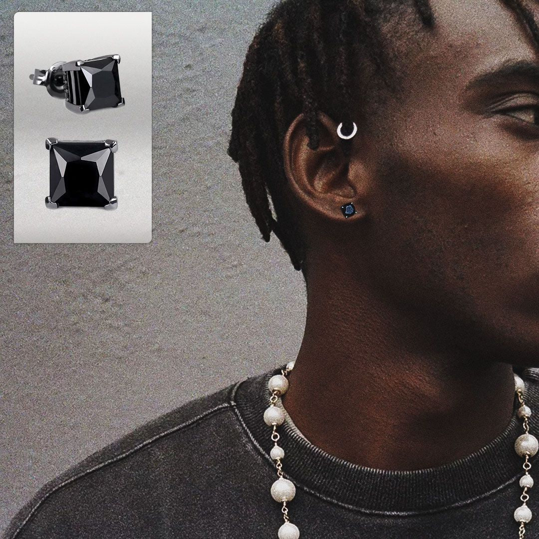 Sterling Silver Real Black Diamond Earrings Mens Black Diamond