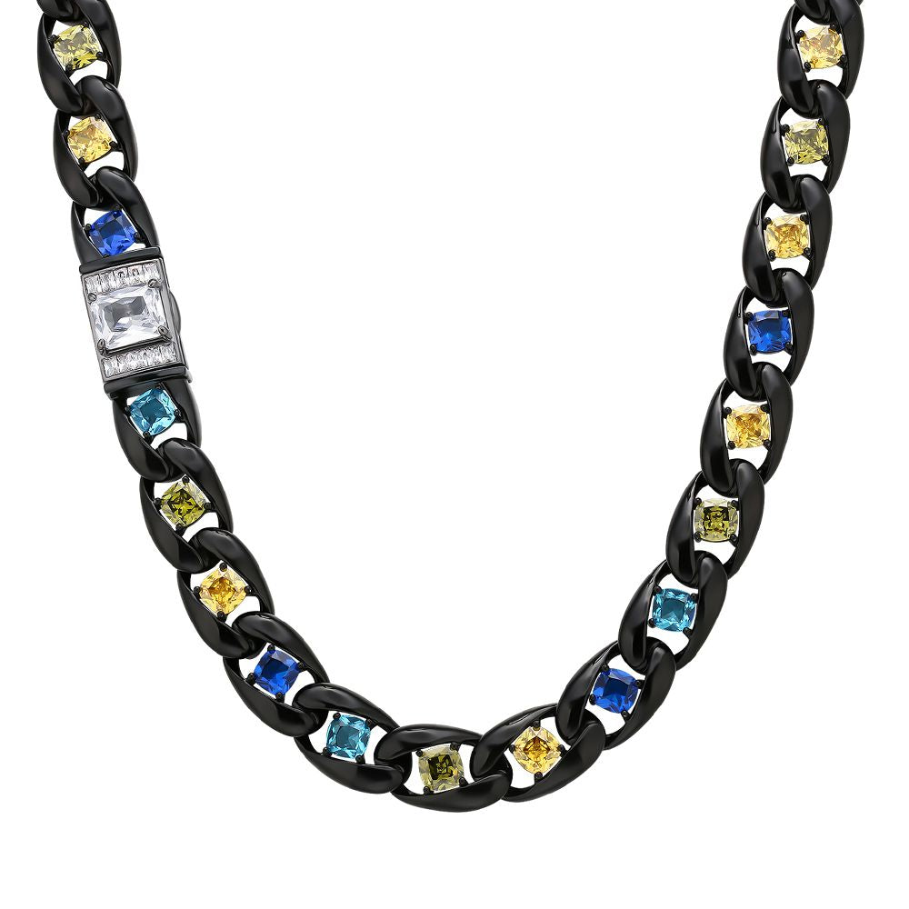 12mm Colored Gemstone Cuban Chain Necklace in Black Gold KRKC – krkc&co