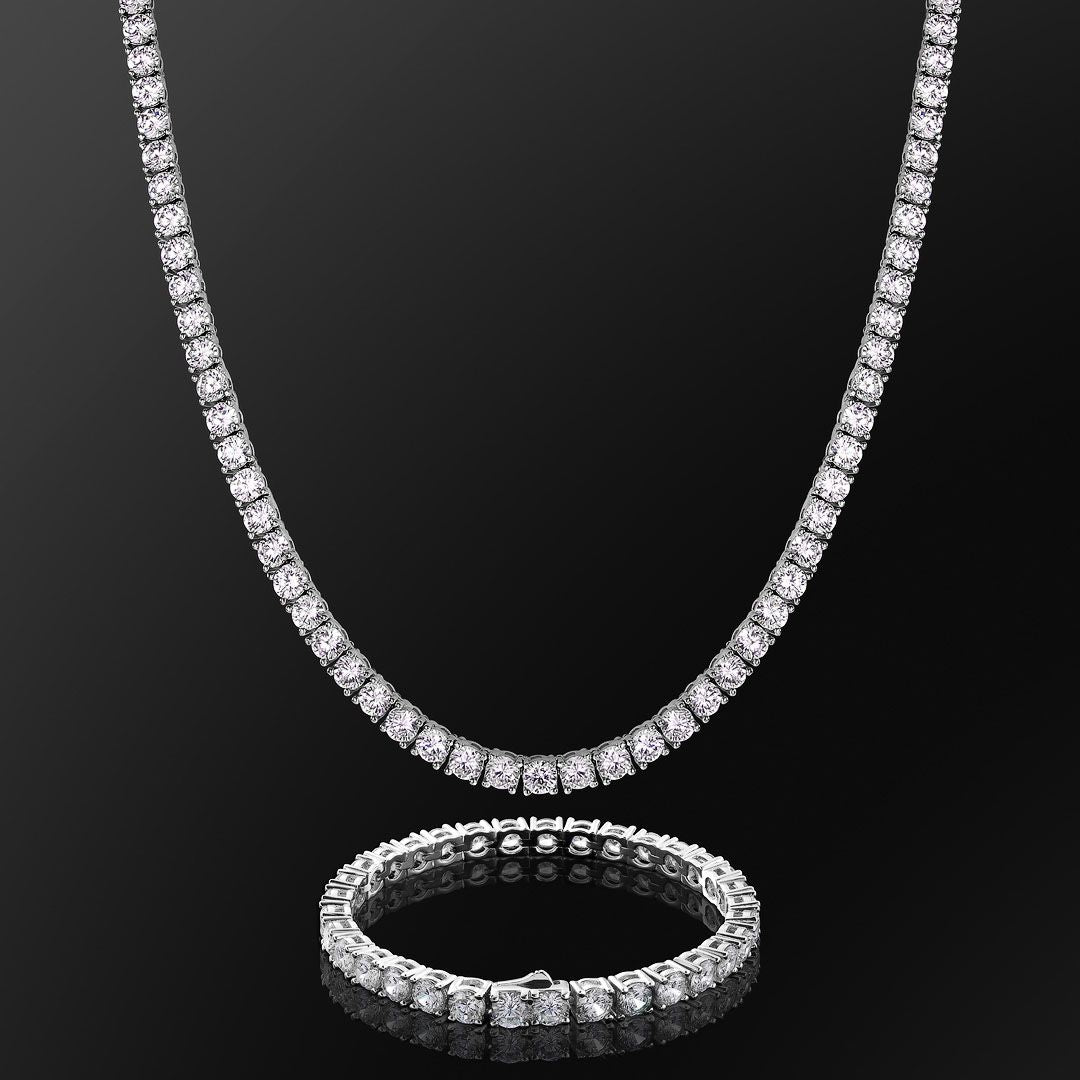 【5万分】KRKC&CO 14k czネックレス 14k czブレスレットセット KRKC 5mm CZ Diamond Tennis Chain and Bracelet Set in 14K