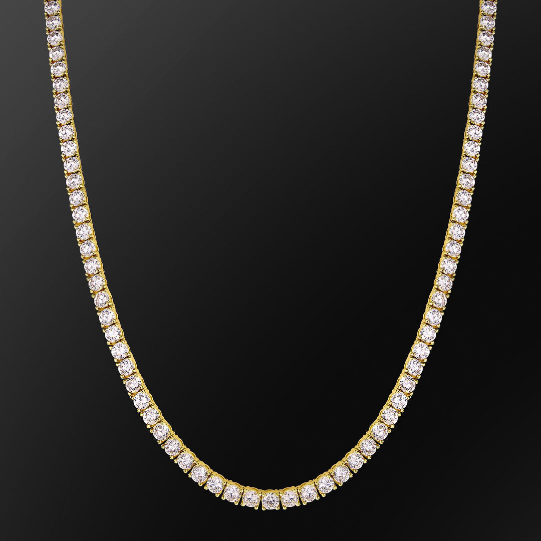 5mm 14K Gold Round Cut Cubic Zirconia Mens Daimond Tennis Chain