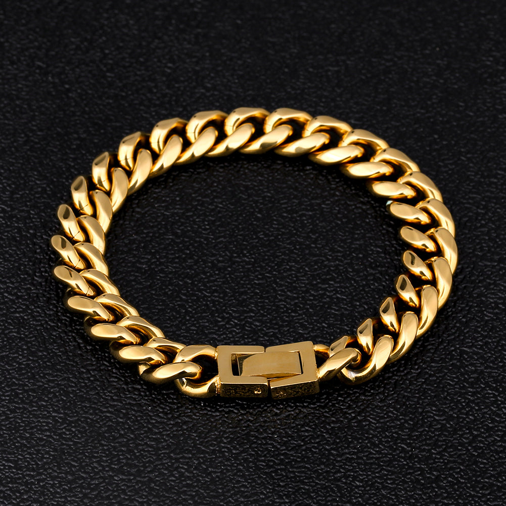 10mm Miami Cuban Link Bracelet in 18K Gold color for Men-AYOUYA