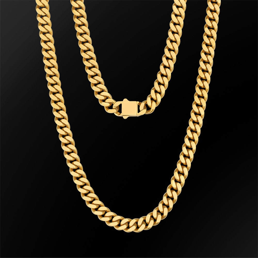 8mm/12mm/14mm Miami Cuban Link Chain with Push Button Clasp in 18K