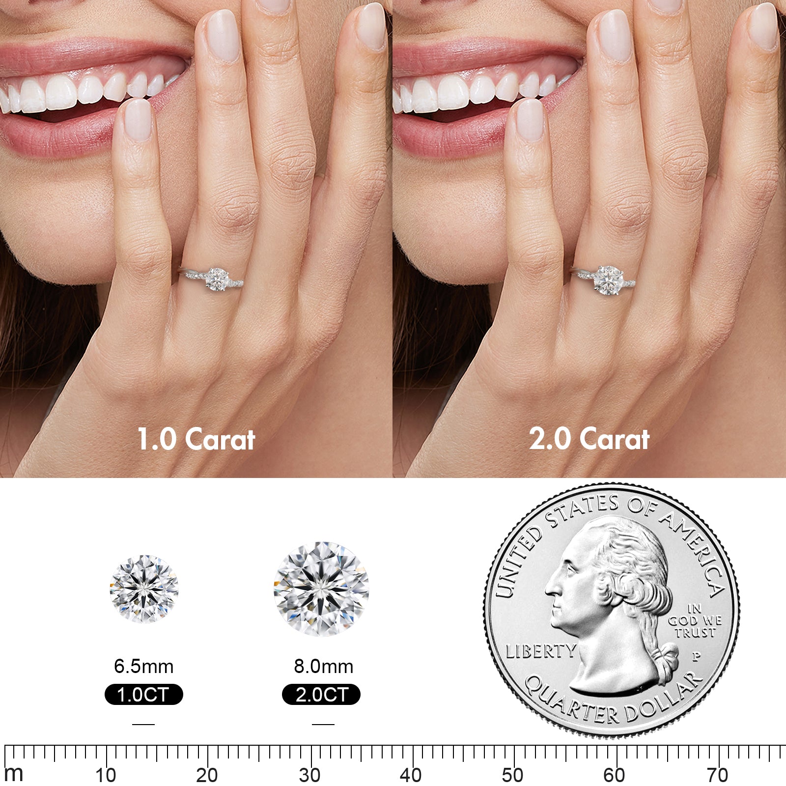 1.0/2.0 Carats VVS1 Moissanite Rings for Women 0178 KRKC