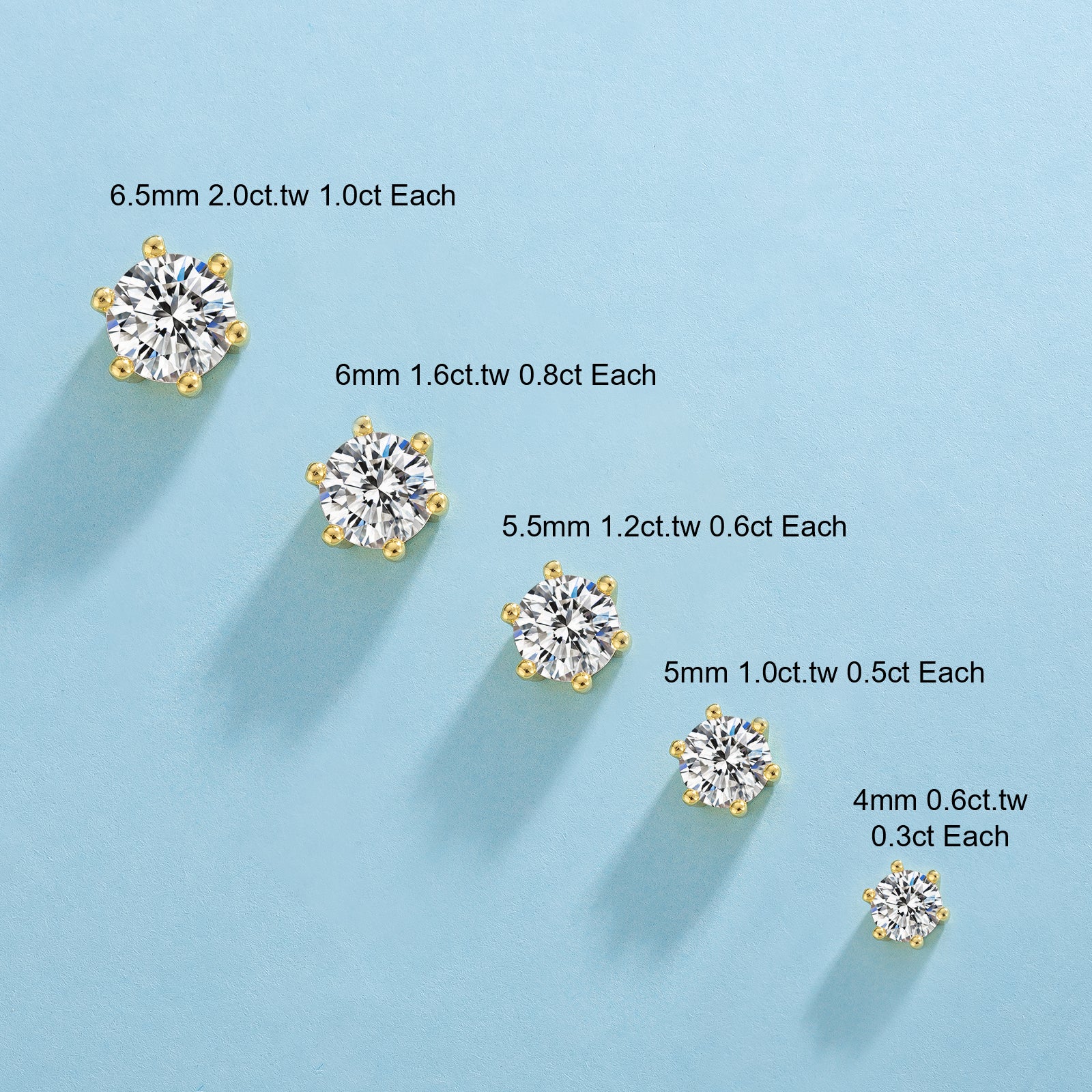 0.3/0.5/0.6/0.8/1.0/1.5 Carats *2 Round Excellent VVS1 Moissanite Earrings 0204