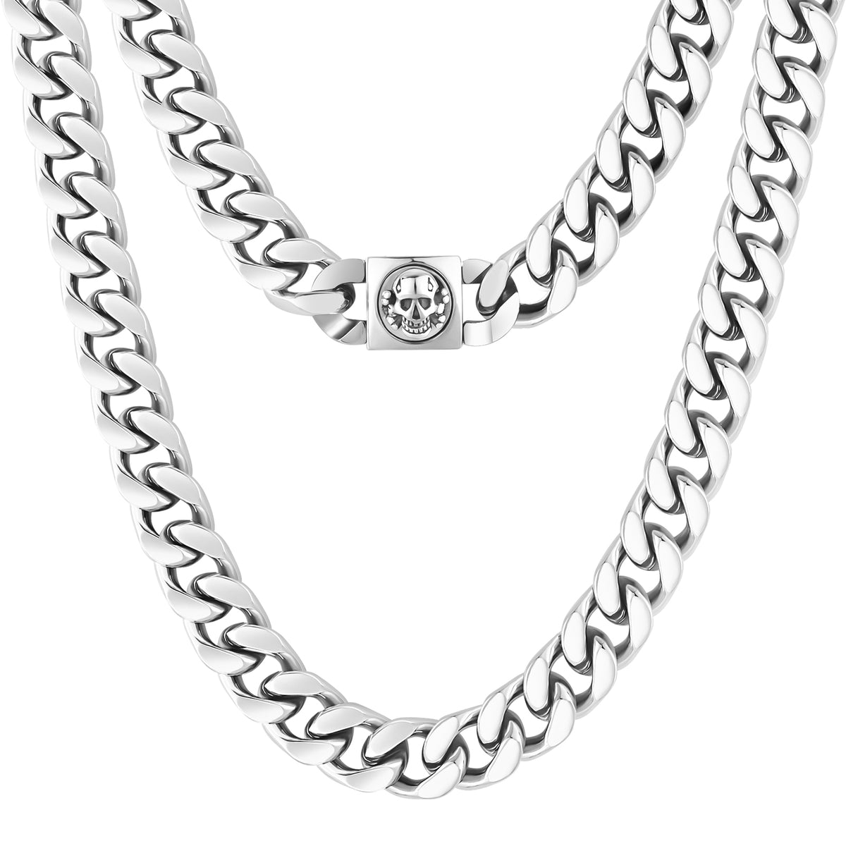 12mm Miami Cuban Link Chain with Skull Button Clasp – krkc&co