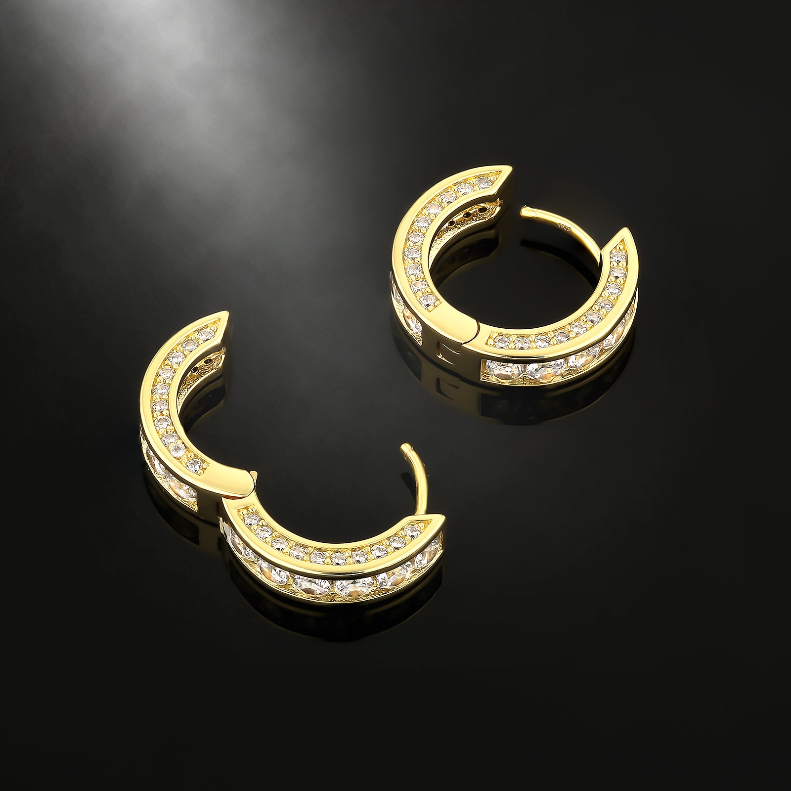 15mm Diamond Sterling Silver Hoop Earrings