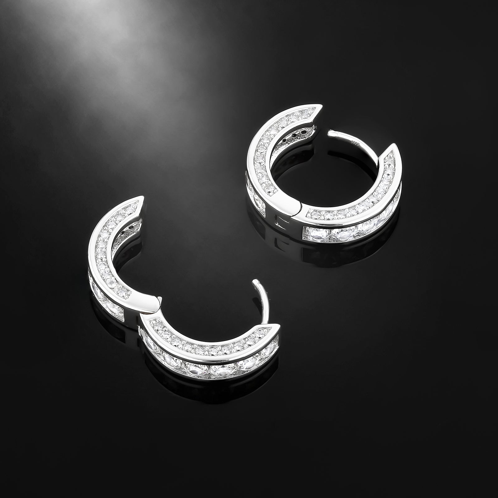 15mm Diamond Sterling Silver Hoop Earrings