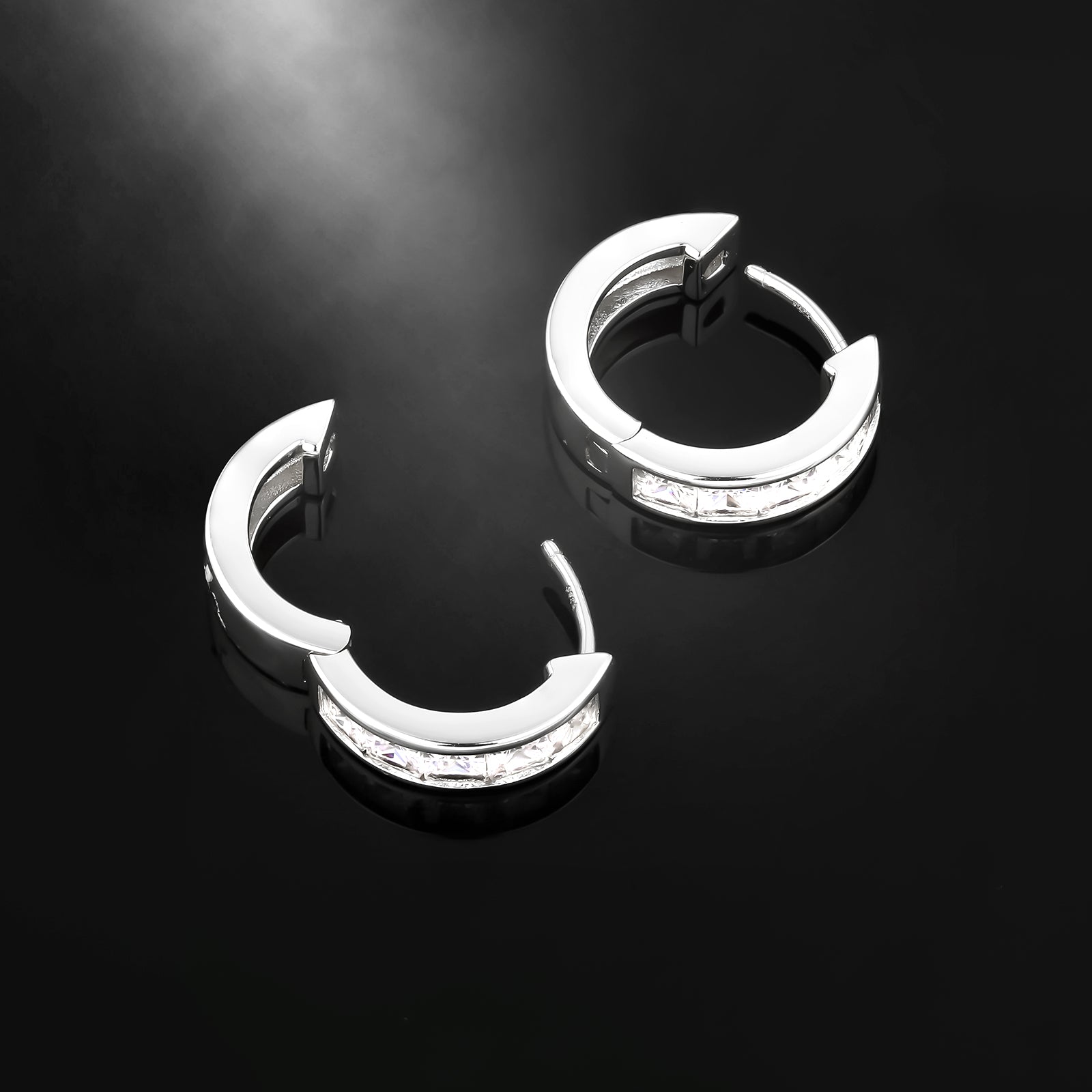 15mm Princess Cut Sterling Silver Hoop Earrings