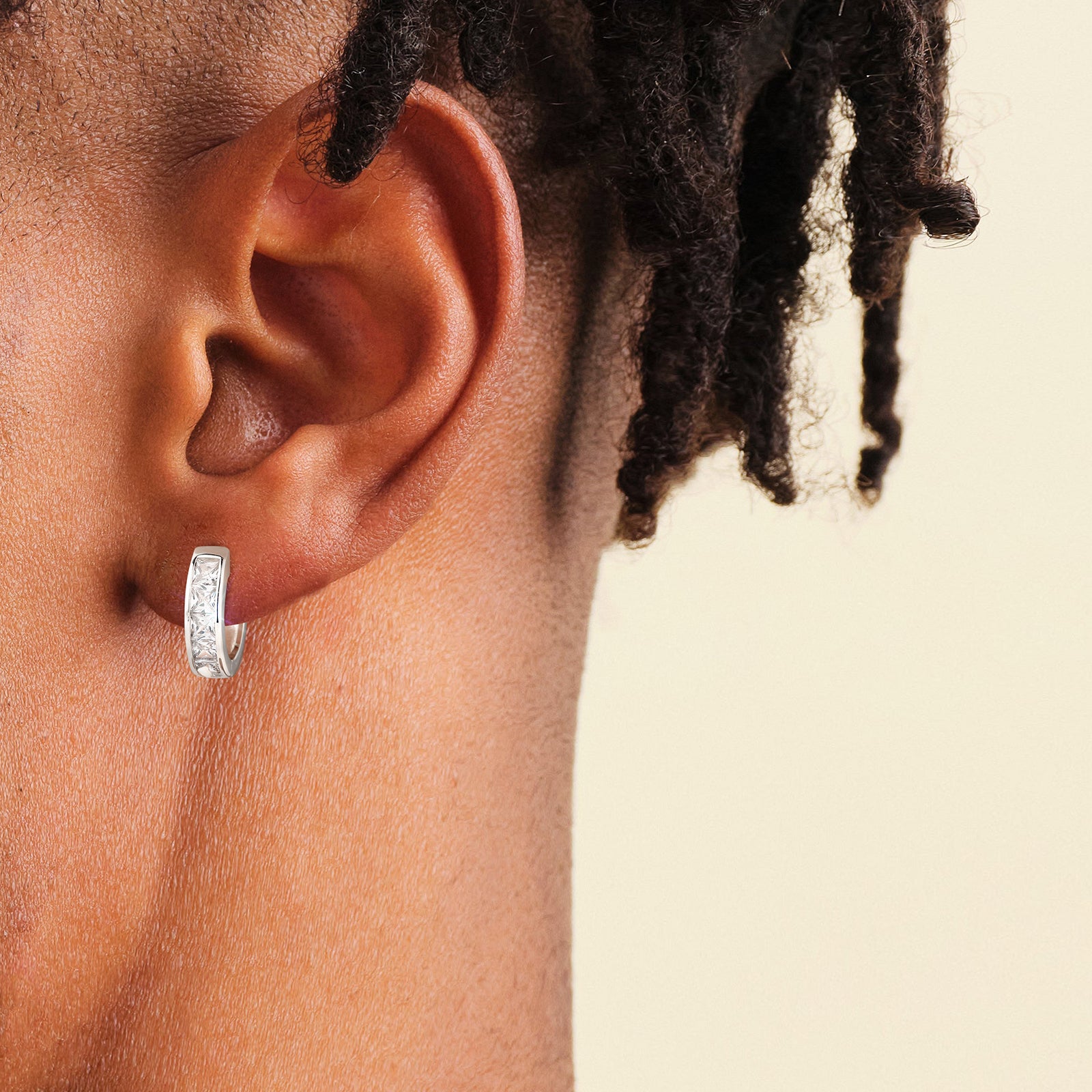 15mm Princess Cut Sterling Silver Hoop Earrings