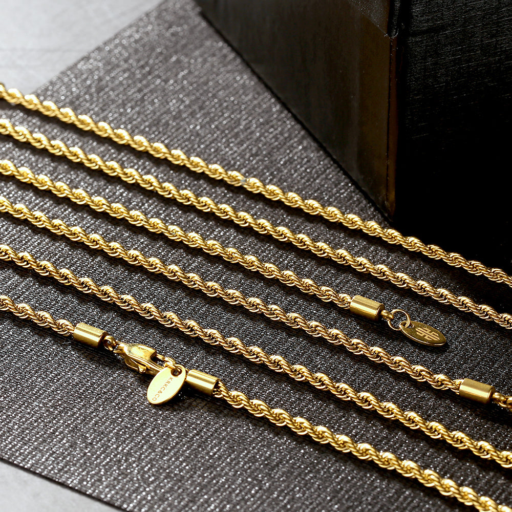 3mm Rope Chain in Stainless Steel with 18K Gold Plated-krkcom