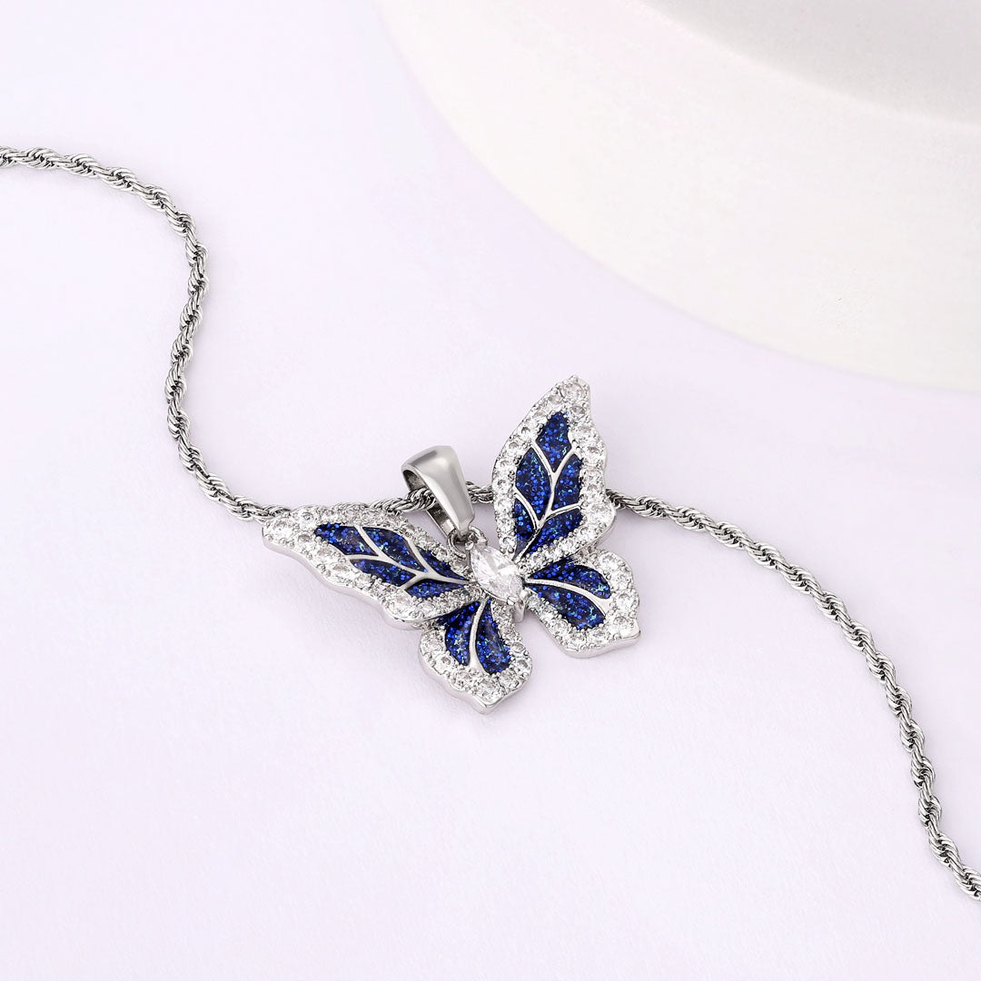 KRKC Blue Butterfly Pendant Necklace for Women