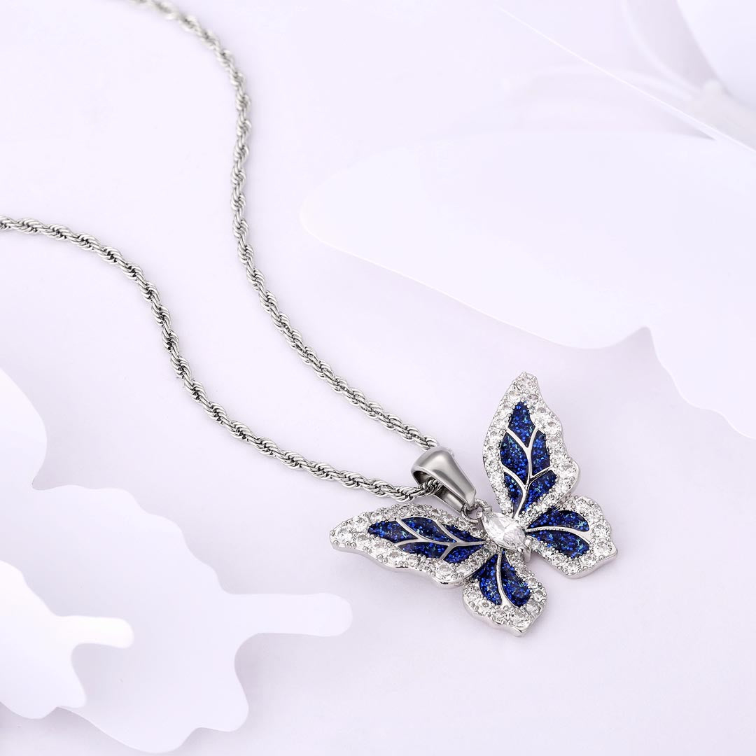 KRKC Blue Butterfly Pendant Necklace for Women