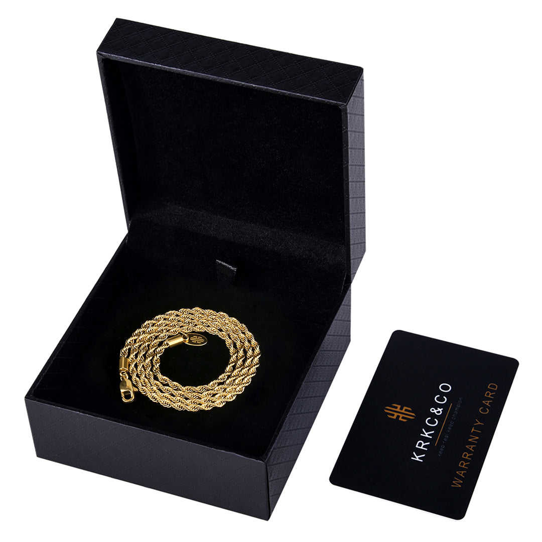 3mm Rope Chain in Stainless Steel with 18K Gold Plated-krkcom
