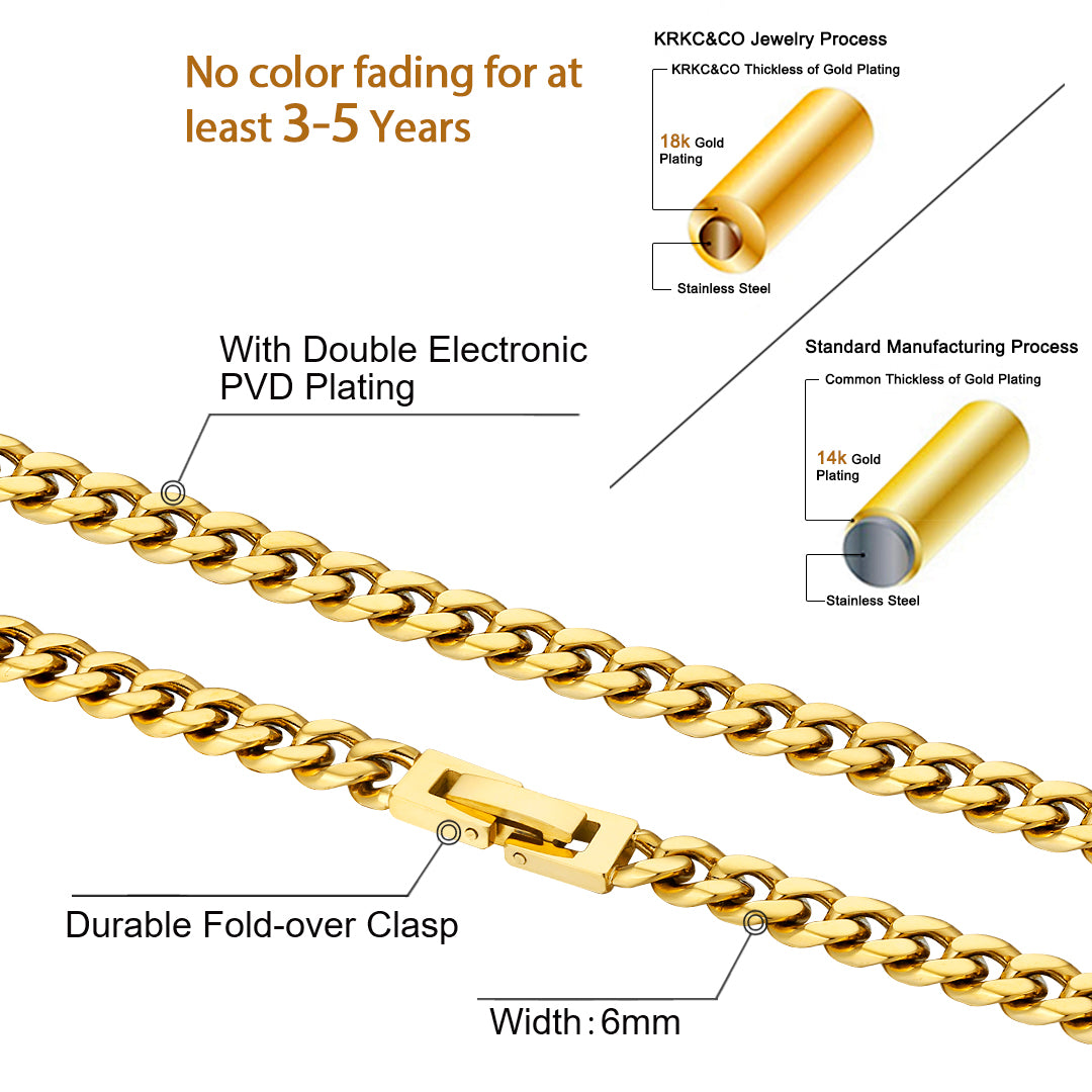 6mm Miami Cuban Link Chain 18K Gold Plated-krkcom