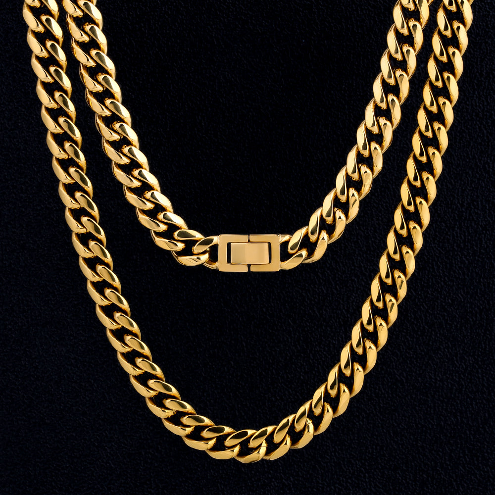【60cm】【10mm】【18K刻印あり】【Miami Cuban】 10mm Miami Cuban Link Chain in 18K Gold for Men's Necklace KRKC