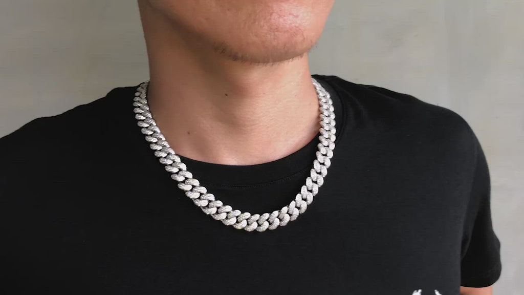 12mm Iced Out Cuban Link Necklace in White Gold KRKC