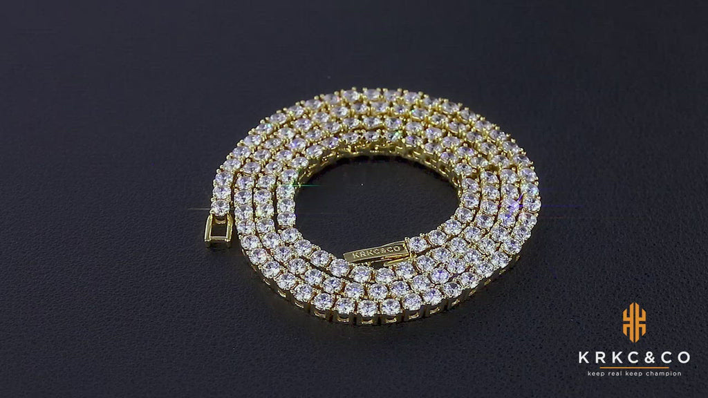 3mm 14K Gold CZ Diamond Mens Tennis Chain Necklace KRKC