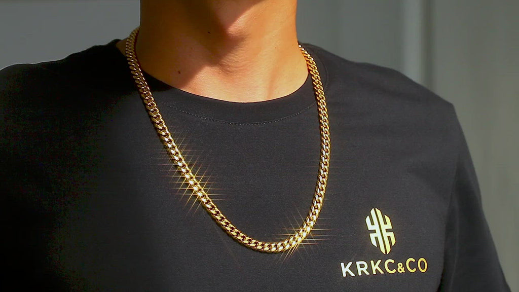 KRKC 8mm Mens Miami Cuban Link Chain in 18K Gold