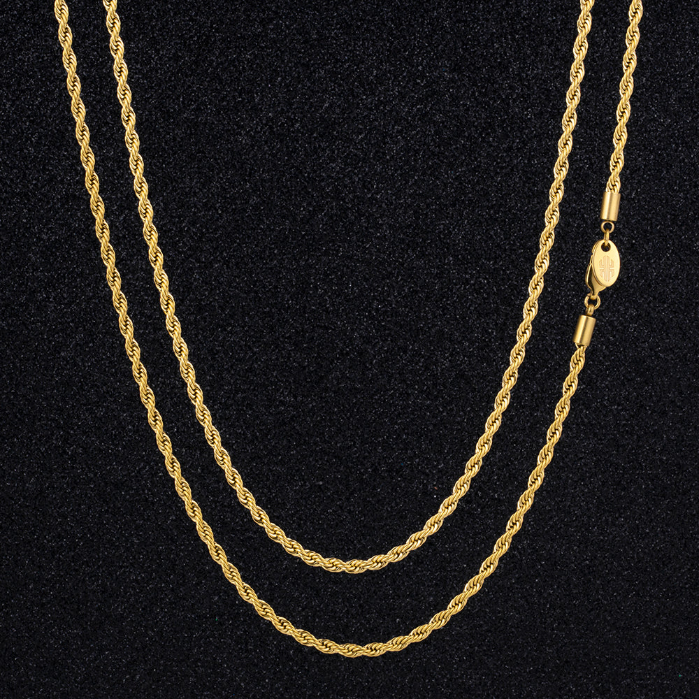3mm Rope Chain in Stainless Steel with 18K Gold Plated-krkcom