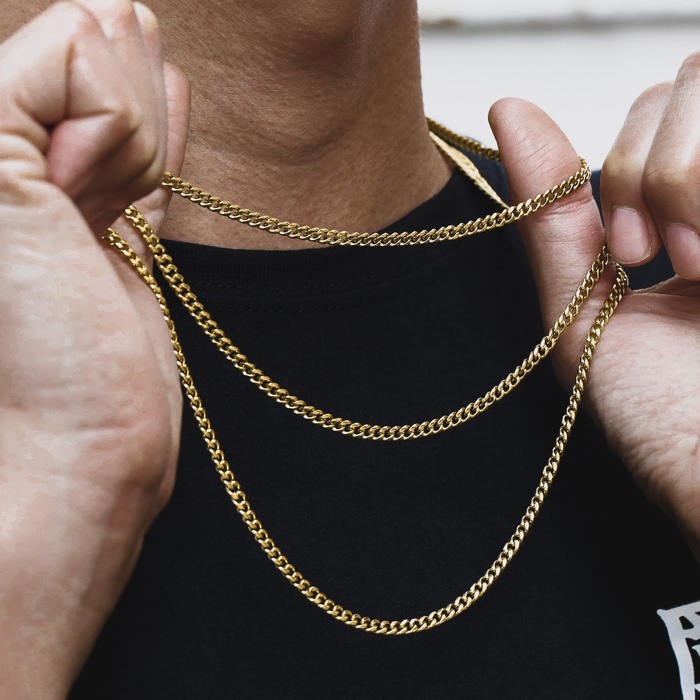 3mm Micro Cuban Link Chain KRKC with Lobster Clasp in 18K Gold / White ...