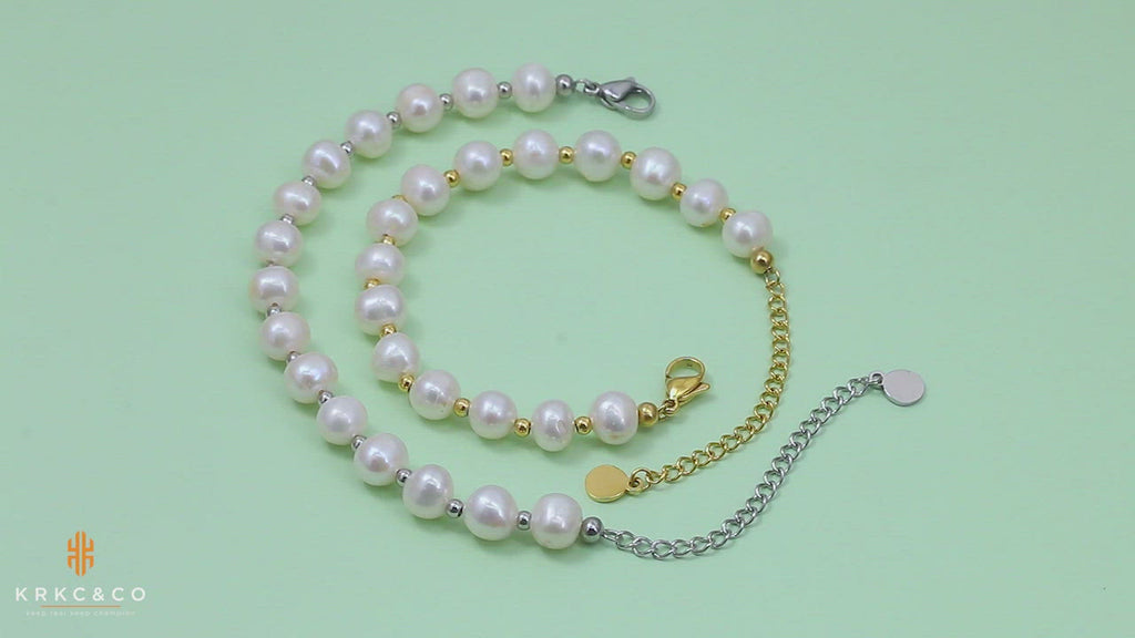 8mm Red Ruby Freshwater Pearl Beaded Necklace and Bracelet Set KRKC