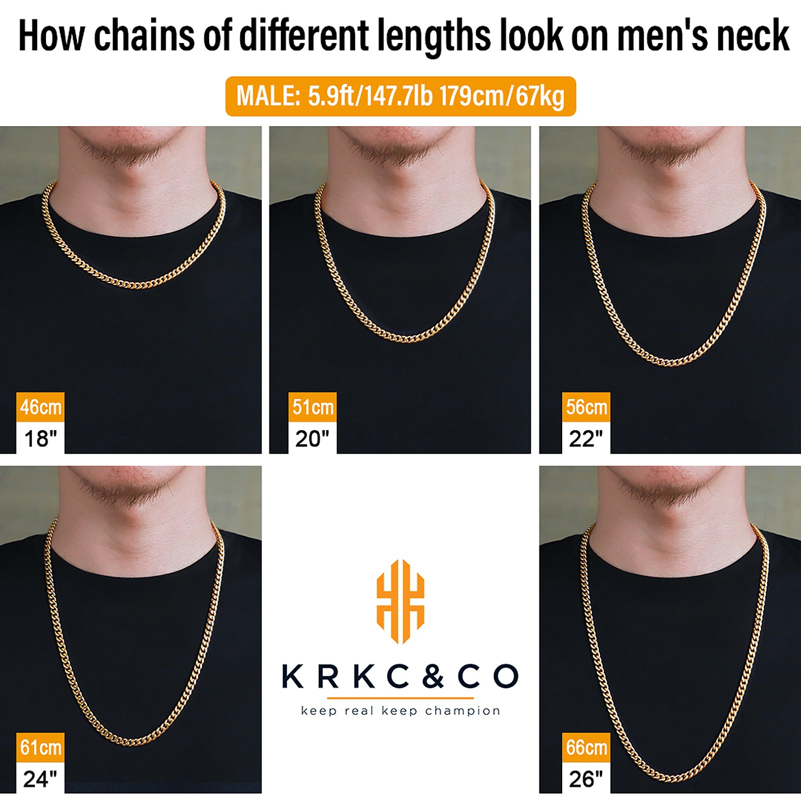 6mm Miami Cuban Link Chain in 18K Gold for Men's Chain KRKC