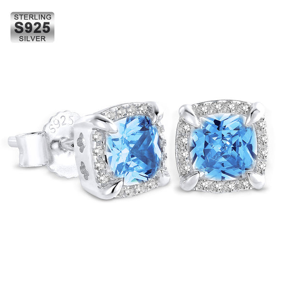 Princess Cut Diamond Stud Mens Earrings 925 Silver Blue/Gold/White-KRKC&CO KEEP REAL KEEP CHAMPION