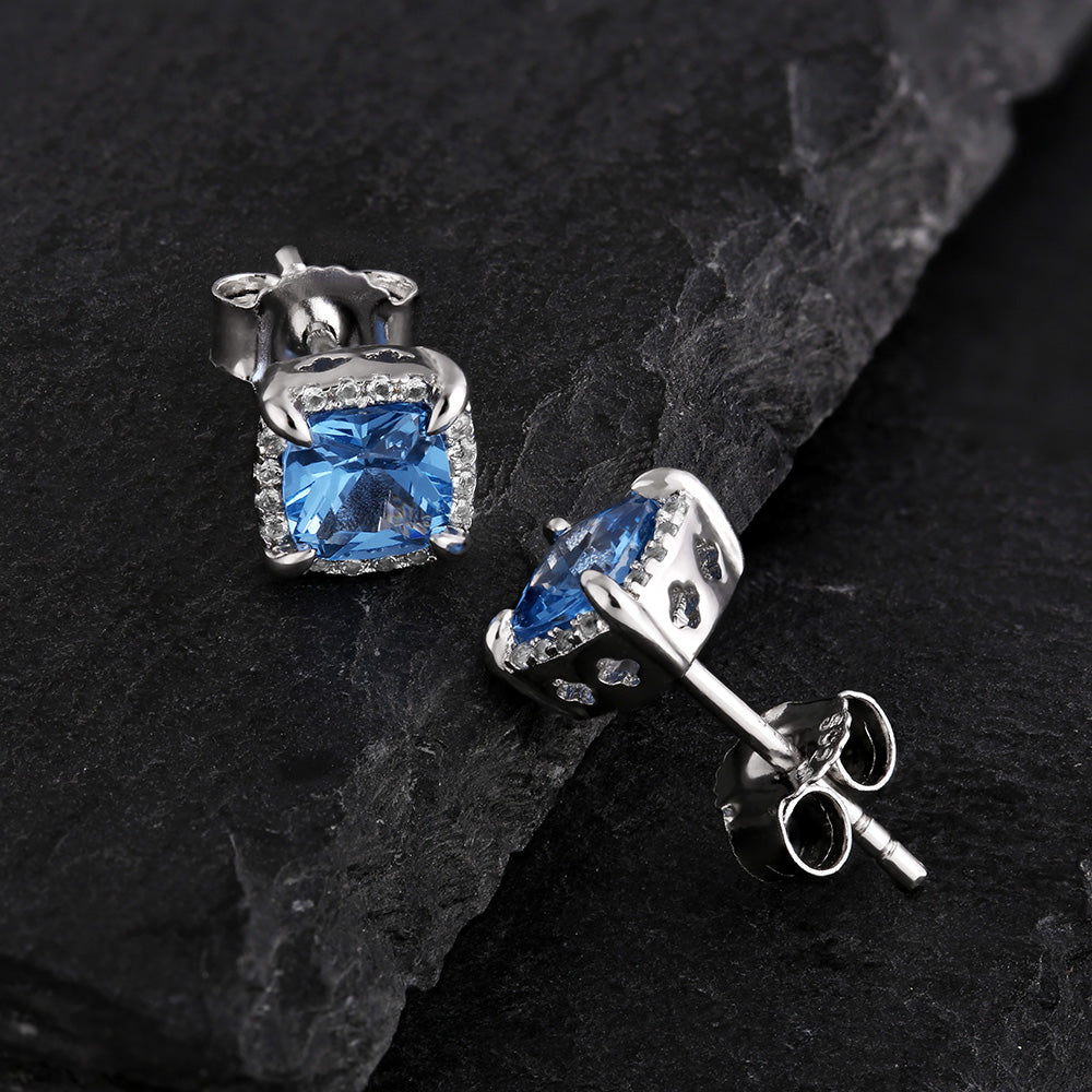Princess Cut Diamond Stud Mens Earrings 925 Silver Blue/Gold/White-KRKC&CO KEEP REAL KEEP CHAMPION