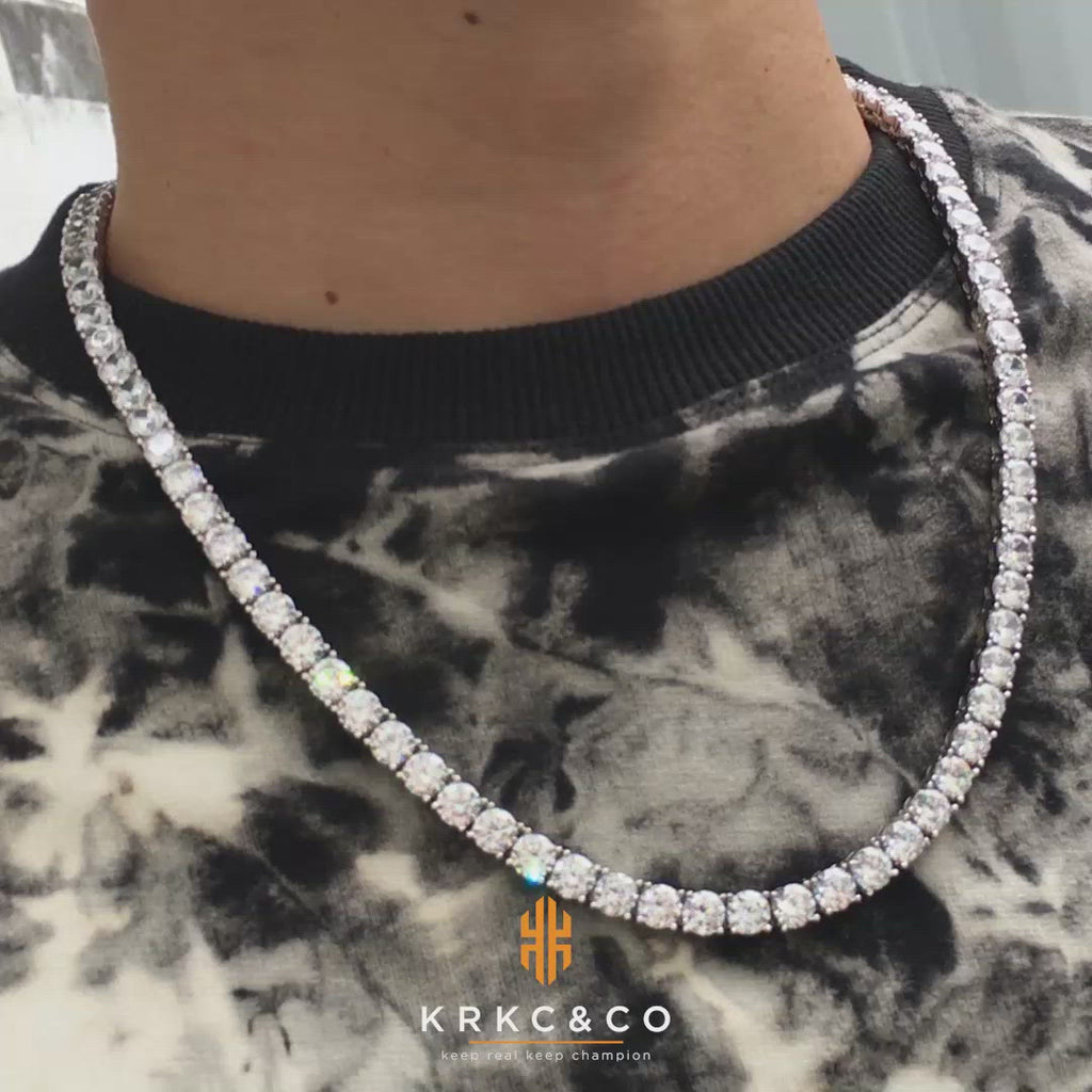 6mm White Gold Round Cut Cubic Zirconia Mens Diamond Tennis Chain