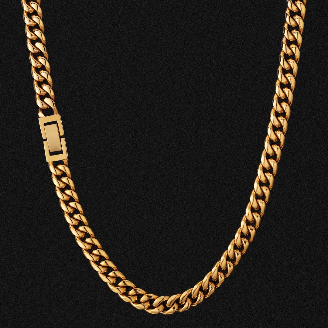 KRKC 8mm Mens Miami Cuban Link Chain in 18K Gold