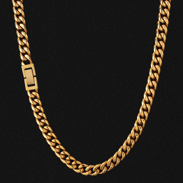 KRKC 8mm Mens Miami Cuban Link Chain in 18K Gold