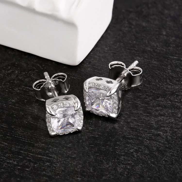 Princess Cut Diamond Stud Mens Earrings 925 Silver Blue/Gold/White-KRKC&CO KEEP REAL KEEP CHAMPION