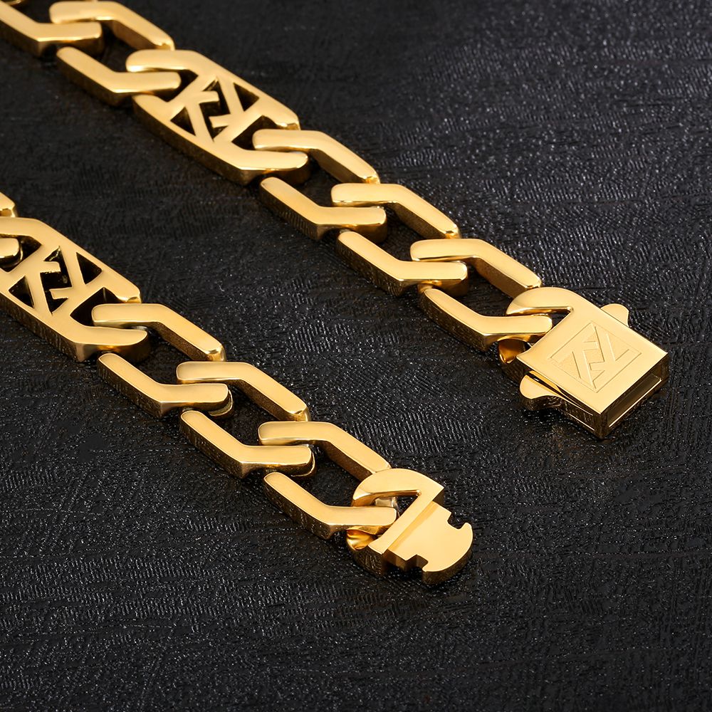 NEW 12mm Square Figaro Chain in 18K Gold/White Gold/Black Gold
