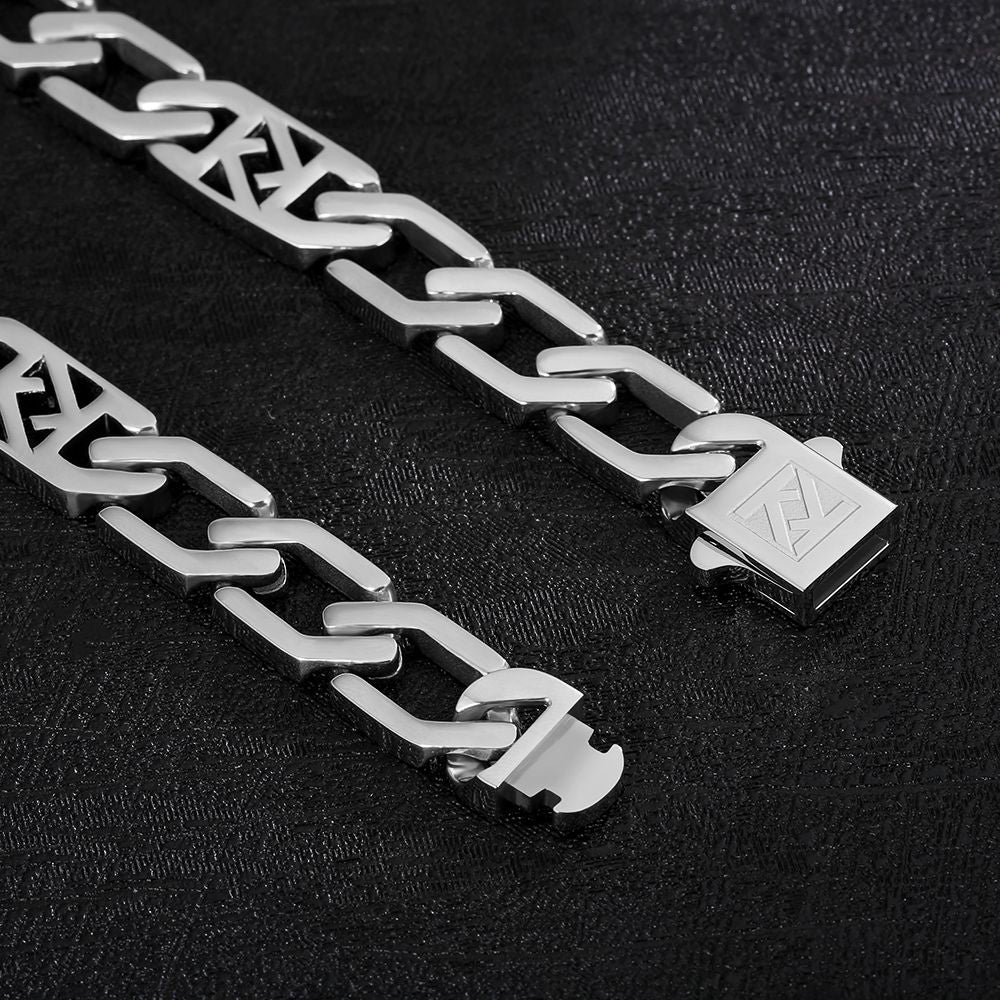 NEW 12mm Square Figaro Chain in 18K Gold/White Gold/Black Gold