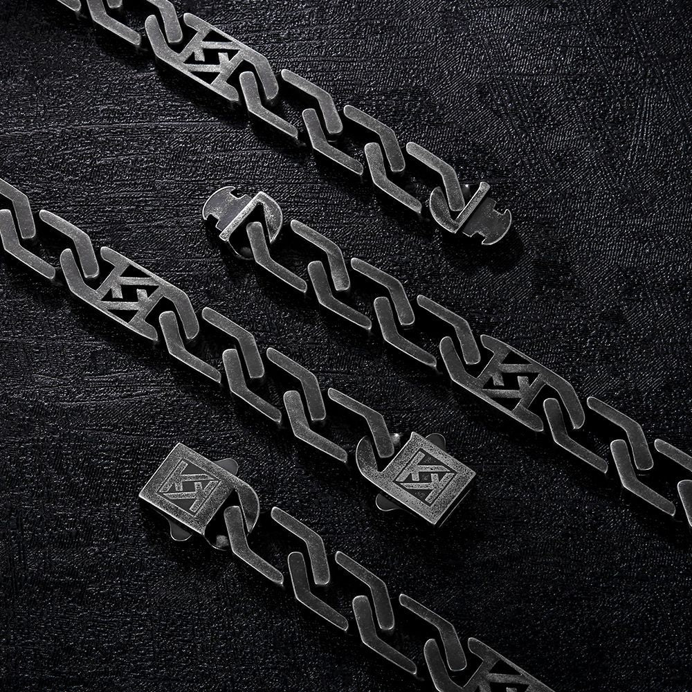 NEW 12mm Square Figaro Chain in 18K Gold/White Gold/Black Gold