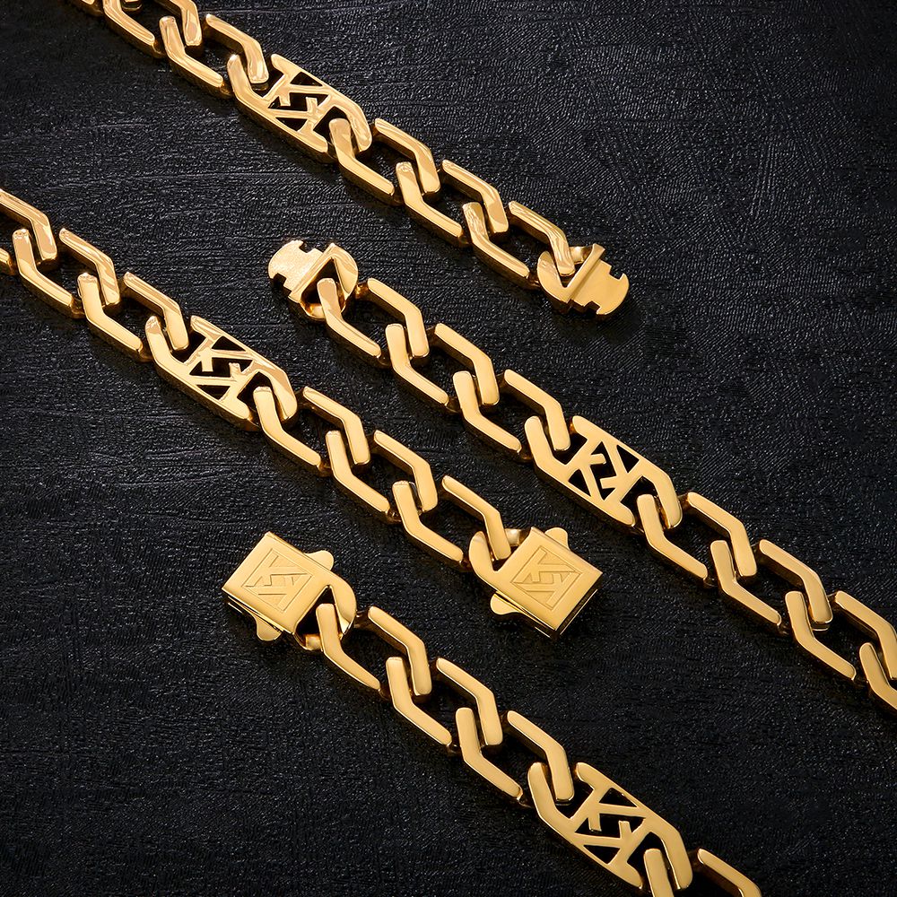 NEW 12mm Square Figaro Chain in 18K Gold/White Gold/Black Gold