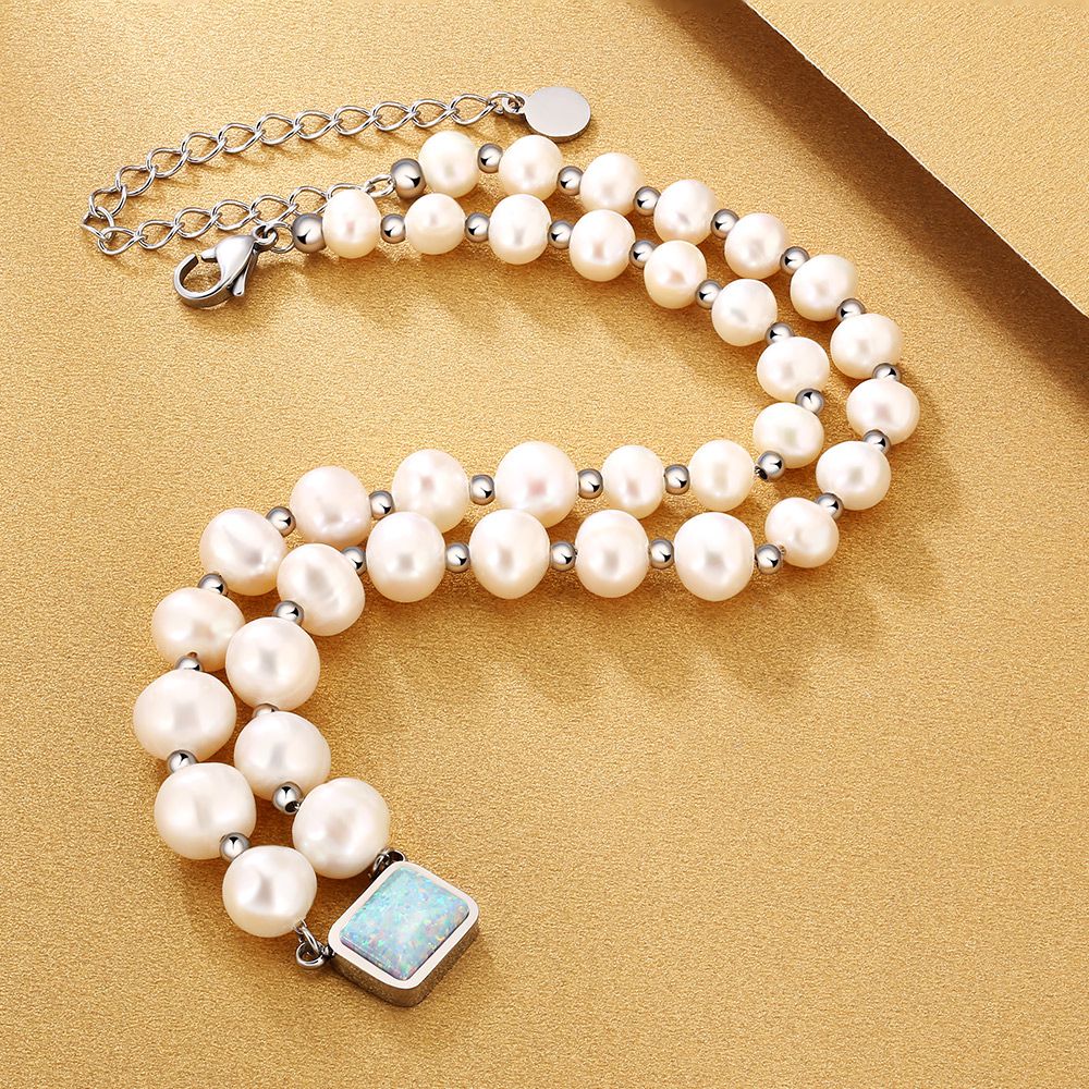 8mm Opal March Birthstone Freshwater Pearl Beaded Necklace for Women KRKC