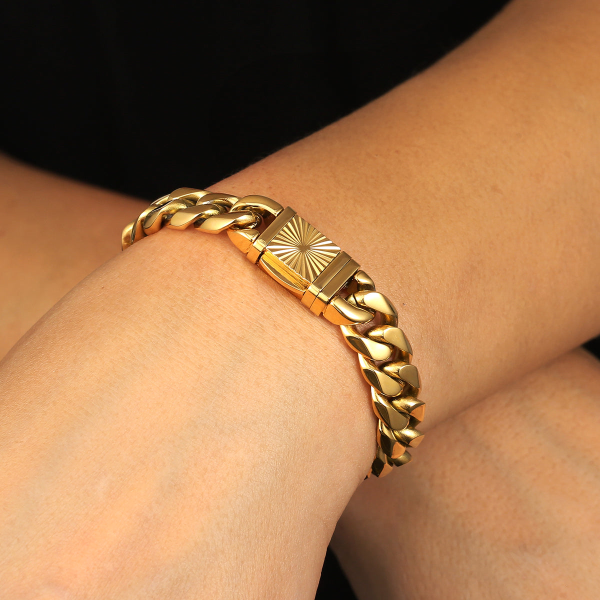 KRKC&CO 12mm/14mm Mens Cuban Link Chain, 18k Gold Miami Cuban Chain, 4-Side