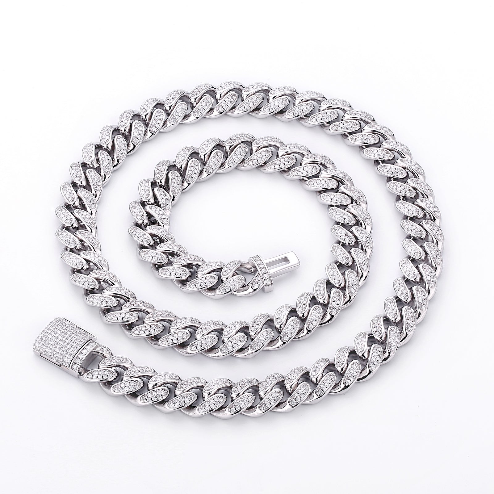 12mm Moissanite Cuban Link Chain Necklace S925 Silver KRKC