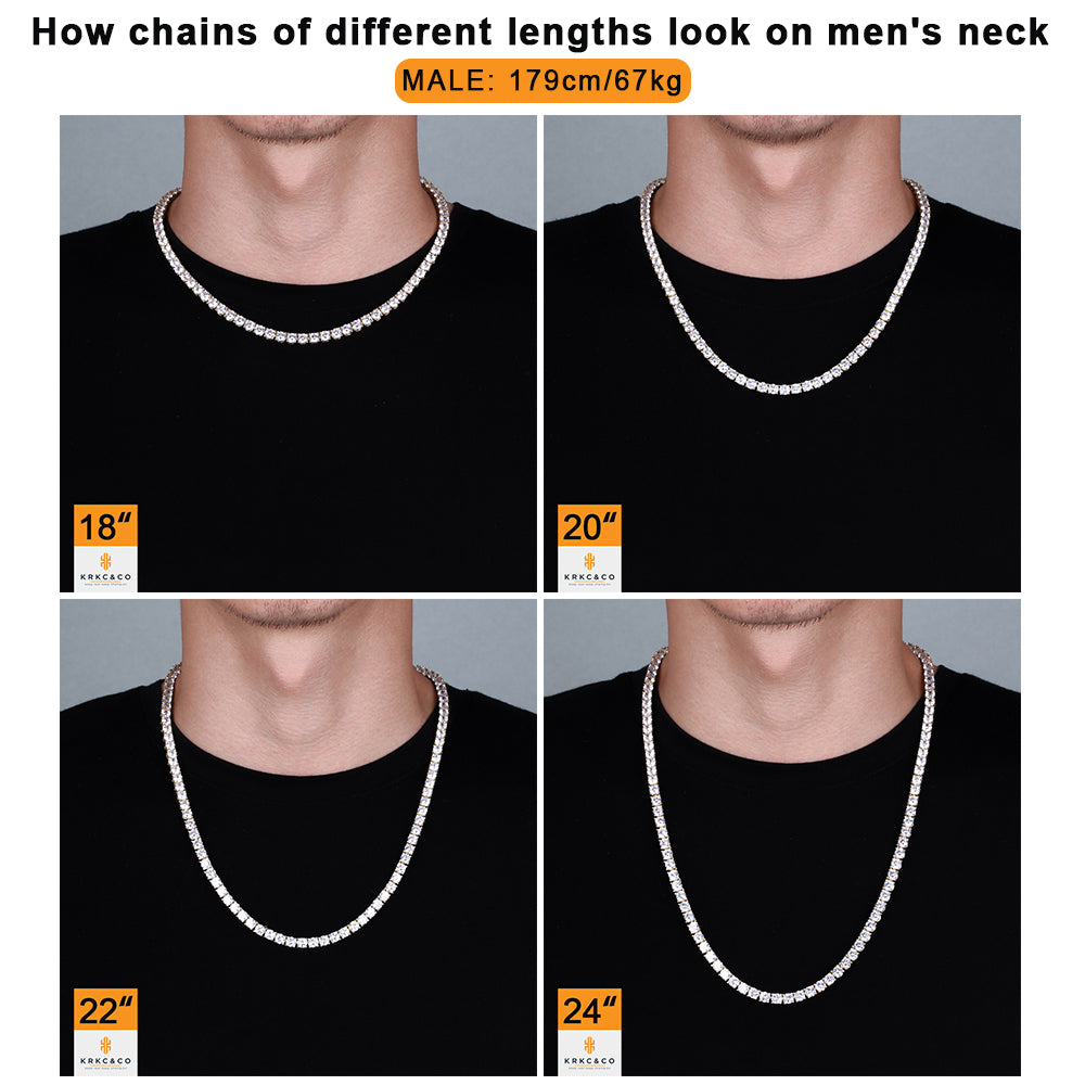 tennis chain size guide from KRKC&CO