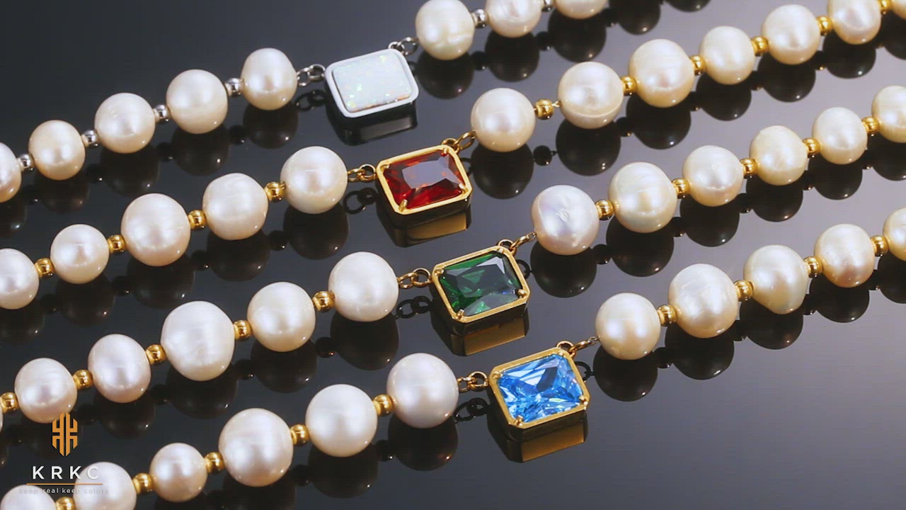 8mm Opal March Birthstone Freshwater Pearl Beaded Necklace for Women KRKC
