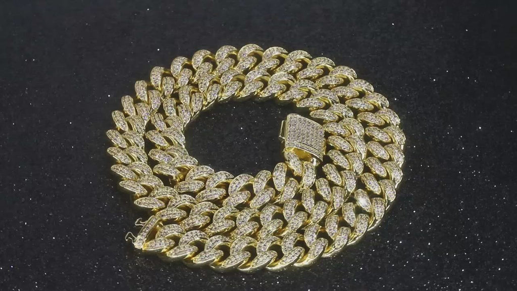 12MM Iced Cuban Link Chain 14K Gold Plated-krkcom
