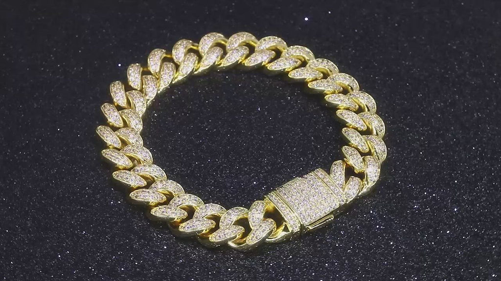 12MM Iced Cuban Link Bracelet 14K Gold Plated-krkcom
